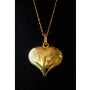 Solid 14k Yellow Gold Italy Heart Religious Engraving Pendant Necklaces 18"